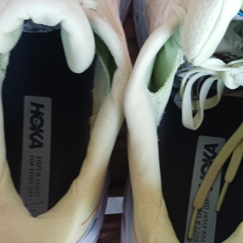 Hoka Clifton 8  Yellow and Blue Athletic Shoes with Signature Cushioning - Picture 13 of 15